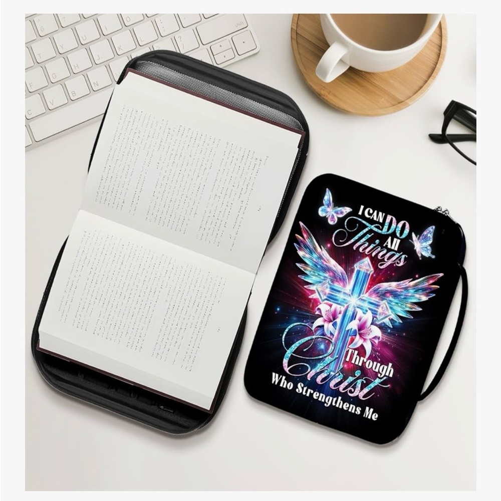 Inspirational Cross Graphic Bible Cover- Black with Iridescent Pink & Blue - Picture 2 of 7